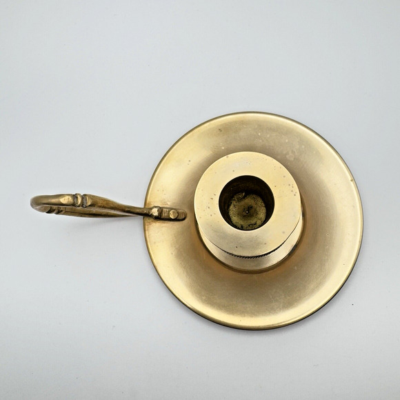 Vintage Solid Brass Chamber Style Taper Candlestick Holder Handle Heavy India - Picture 5 of 12